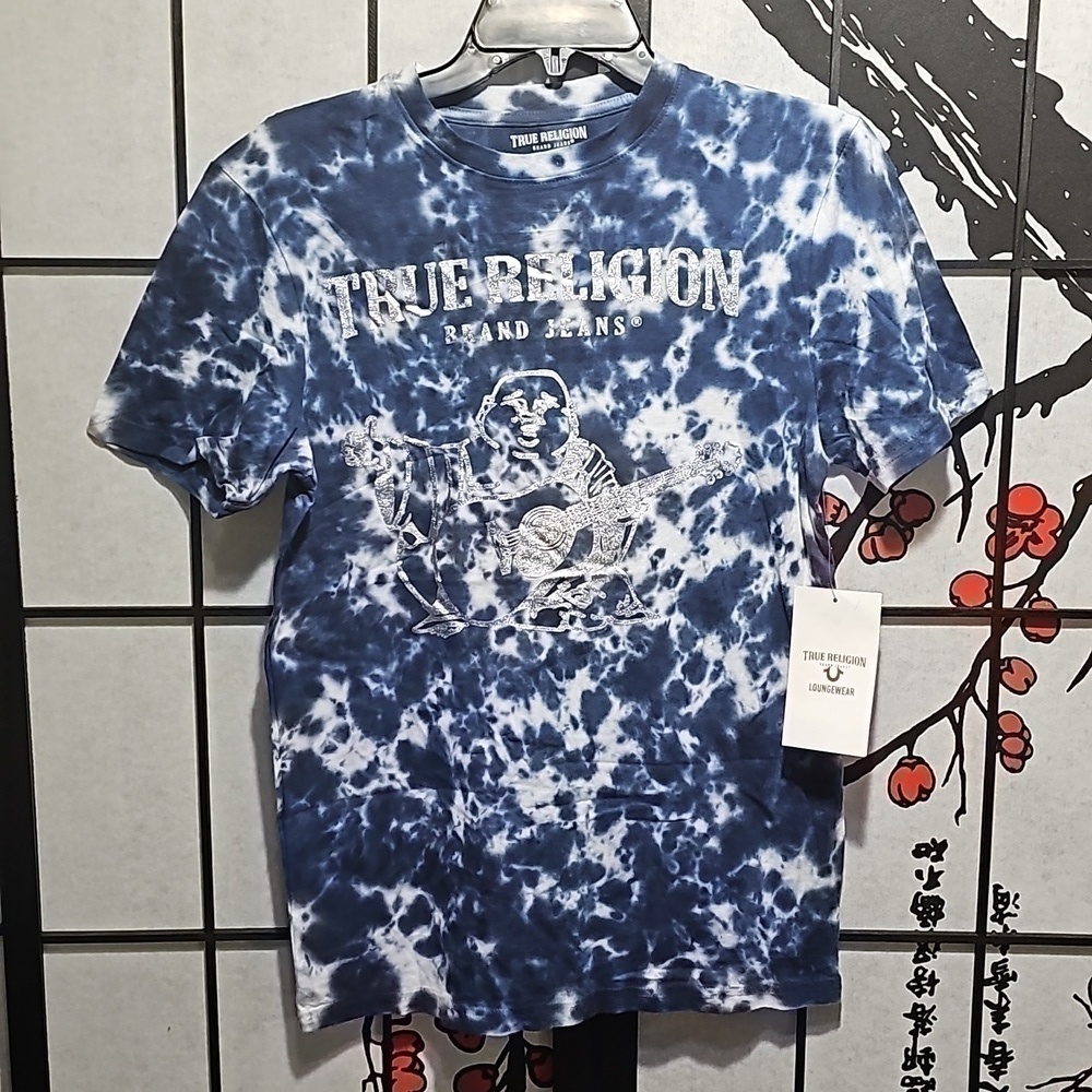 True Religion Tye Dye Blue‎ Silver Shirt Small New